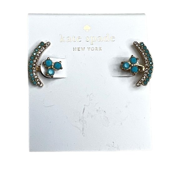 Kate Spade Dainty Sparklers Cluster 2 pc Earring Jacket Stud Turquoise Blue NWT - Picture 2 of 7